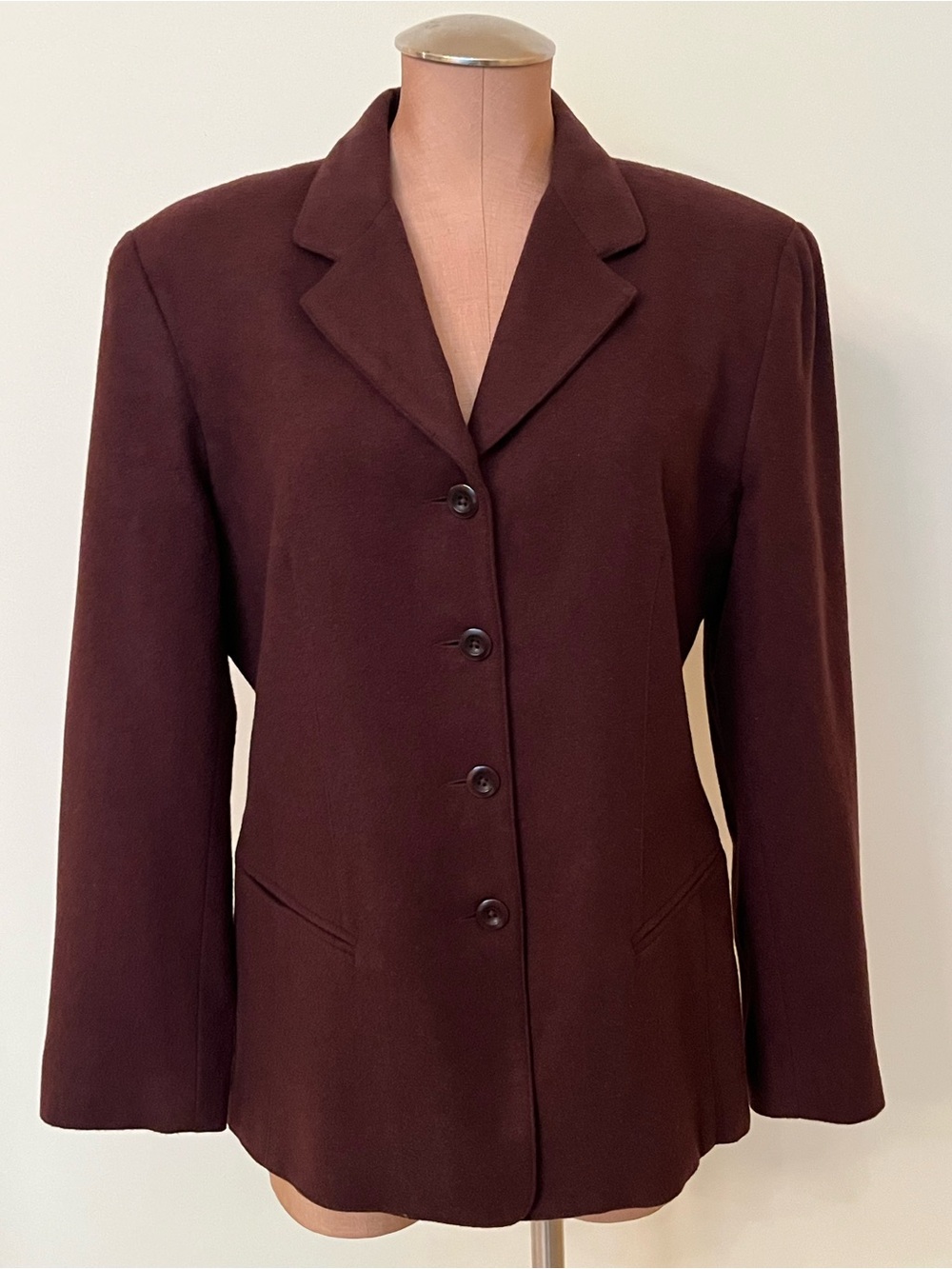 HENRI BENDEL NWOT Career Classic Cashmere/Wool 4 Button Fitted Brown Blazer 10